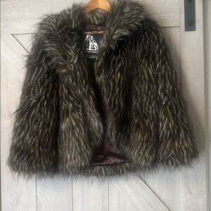 Faux Fur Women's Sweater Jacket - Brown